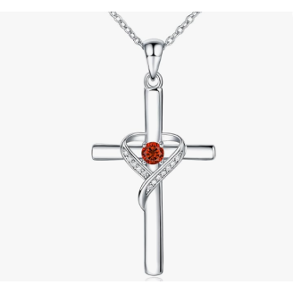 Sterling Silver Heart Cross Necklace for Women