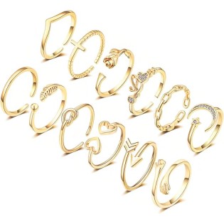 12Piece Set of Adjustable Gold Plated Knuckle Ring