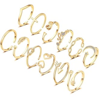 12Piece Set of Adjustable Gold Plated Knuckle Ring
