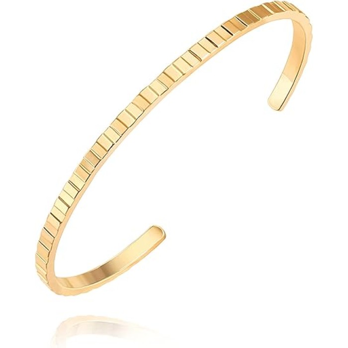 18k Gold Chunky Open Cuff Bangle Bracelet for Wome...